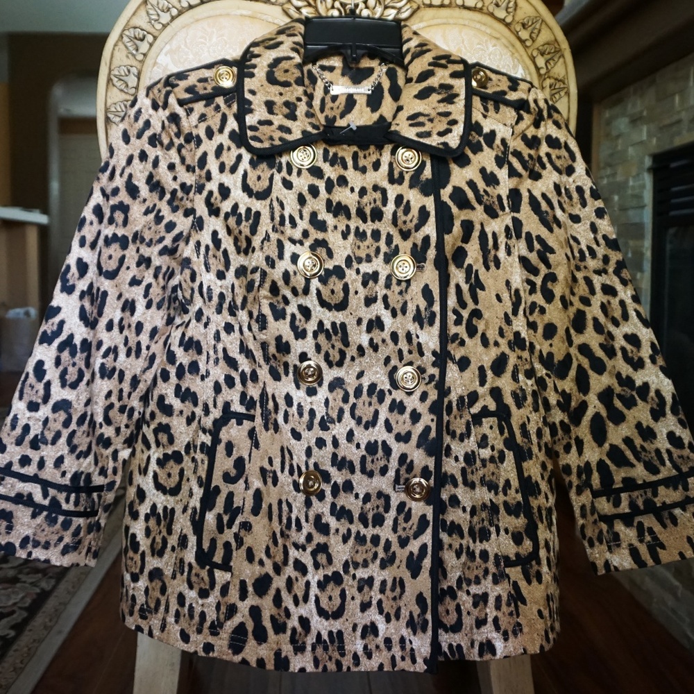 WHBM Leopard Pea Coat Style Swing Jacket Size 0